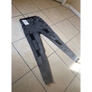 SikSilk Mens Super Skinny Ripped Acid Wash Jeans